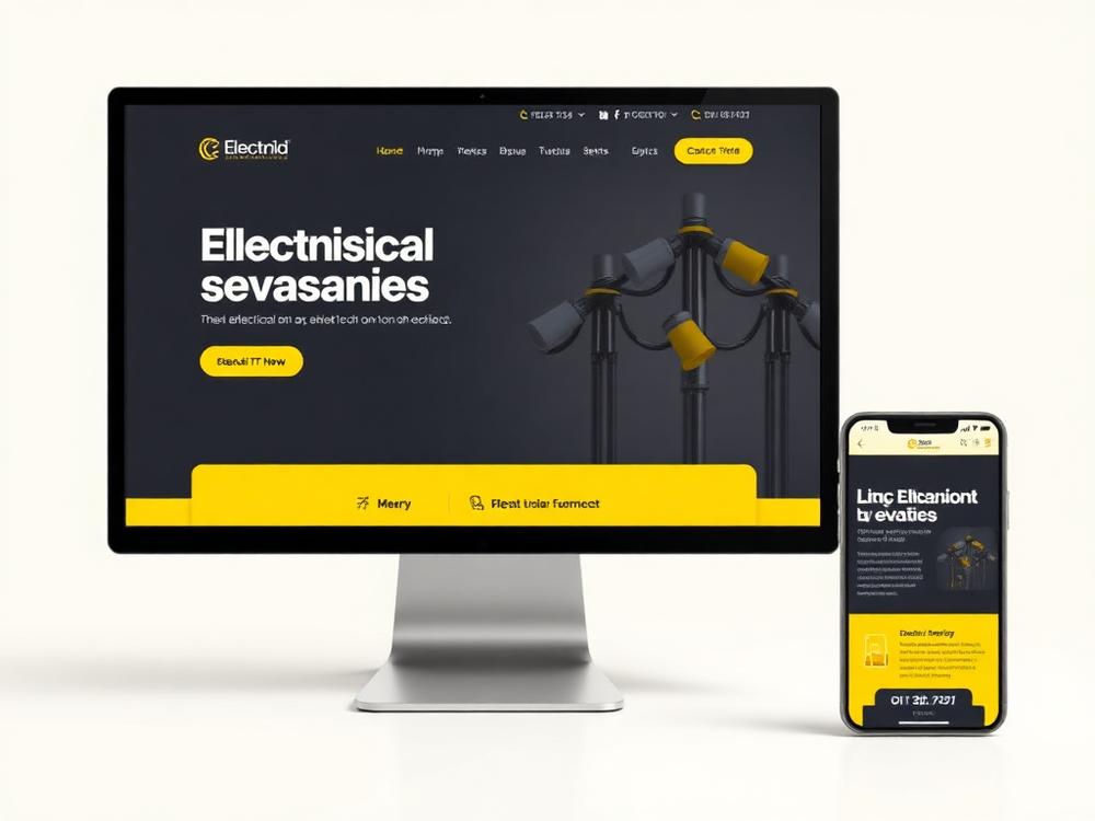 Example concept of an electrical services website shown on a desktop monitor and mobile phone
